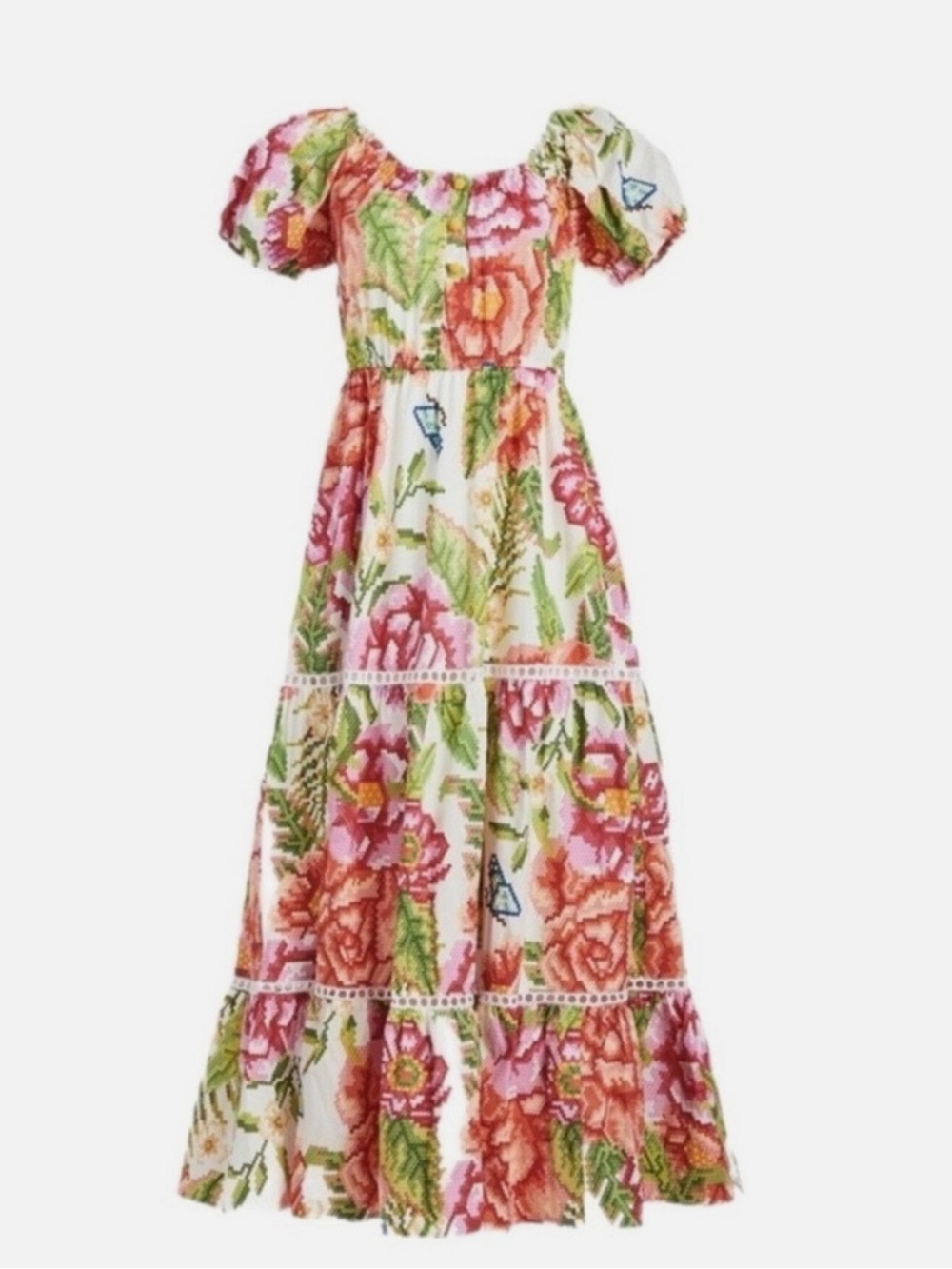 Farm Rio colorful tropical printed Macie Tiered Maxi Dress size XSMALL
